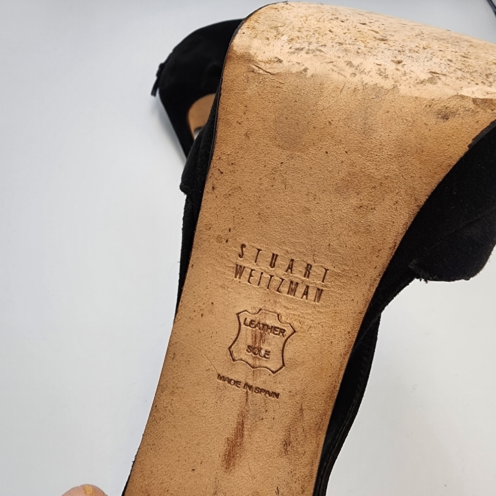 STUART WEITZMAN Elegant Black Suede High Heel Platform Sandals, Size 7½ - Picture 9 of 10